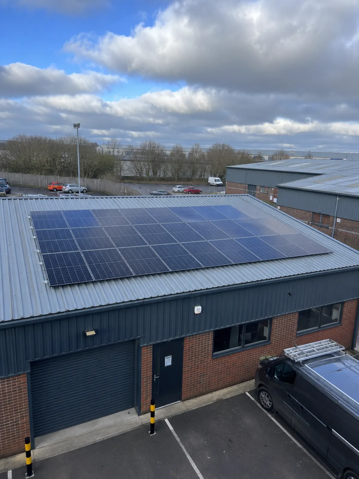 Industrial building with commercial solar panels