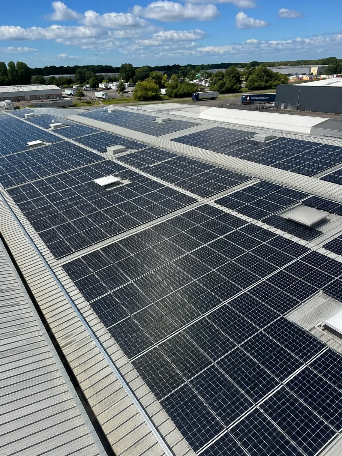 Solar panels on industrial warehouse roof