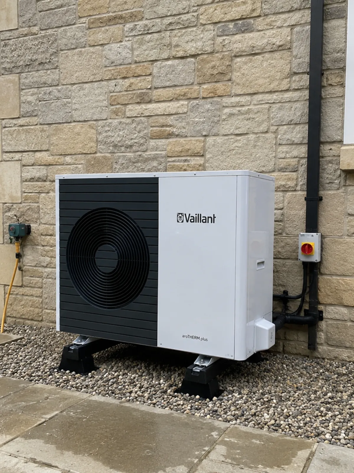 External air source heat pump in a back garden