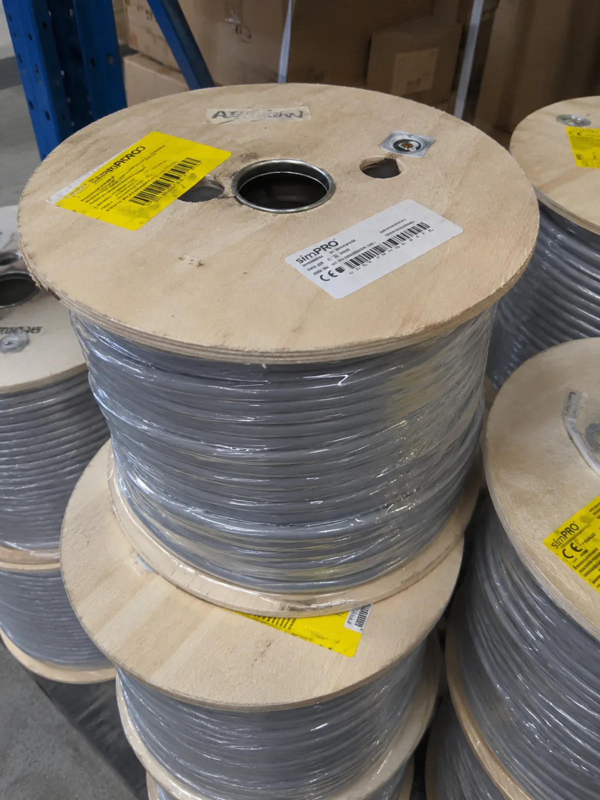 Electrical wires stacked up in a warehouse