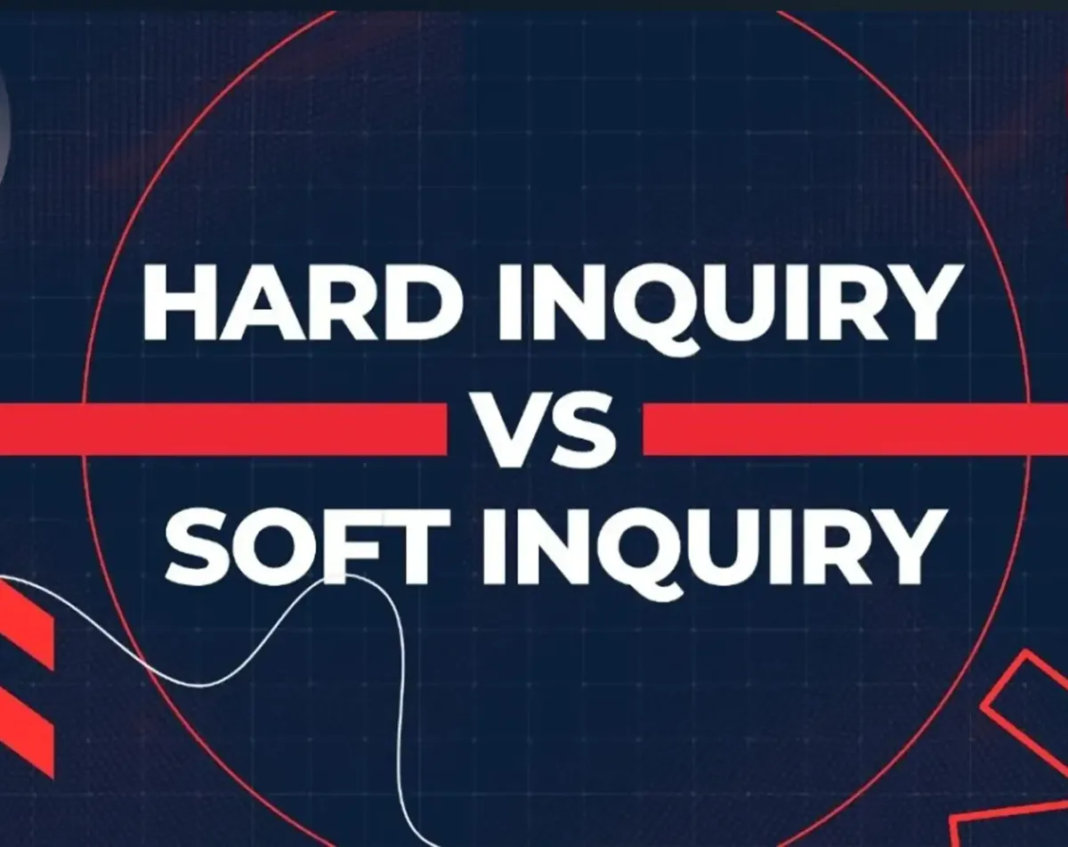 A digitally created graphic thumbnail with a dark blue, grid-pattern background (resembling a radar screen or technical blueprint). The central focus is a large white and red graphic overlay that contrasts sharply with the background. Text and Structure The main title text is large, bold, and centered in a sans-serif font, divided by a thick, bright red horizontal line that runs across the middle of the graphic: HARD INQUIRY (Above the red line, in white text) VS (Centered on the red line, in smaller white text) SOFT INQUIRY (Below the red line, in white text) The overall text structure presents a direct comparison between the two concepts. Graphic Elements The background has various abstract, high-contrast shapes and lines: Central Circle: A large, thin red circle dominates the center, enclosing the main text. Top Left: A subtle, gradient white/light gray circle with a soft, speckled texture is partially visible in the top left corner, suggesting a light source or an abstract planet/sphere. Top Right: Two sets of thick, bold, chevron-style arrows (two arrows in each set, stacked and pointing down) are positioned in the top right corner. The arrows are bright red. Bottom Left: A thin, wavy white line or graph-like element extends from the bottom left corner towards the center. Below this line are three stacked, red chevron arrows pointing upward. Bottom Right: An abstract, red, star-like or gear-like geometric shape with angular protrusions is positioned in the bottom right corner. The entire aesthetic is high-tech, informational, and visually dynamic, clearly designed to introduce a video topic comparing Hard vs. Soft Inquiries, likely related to credit scores or finance.