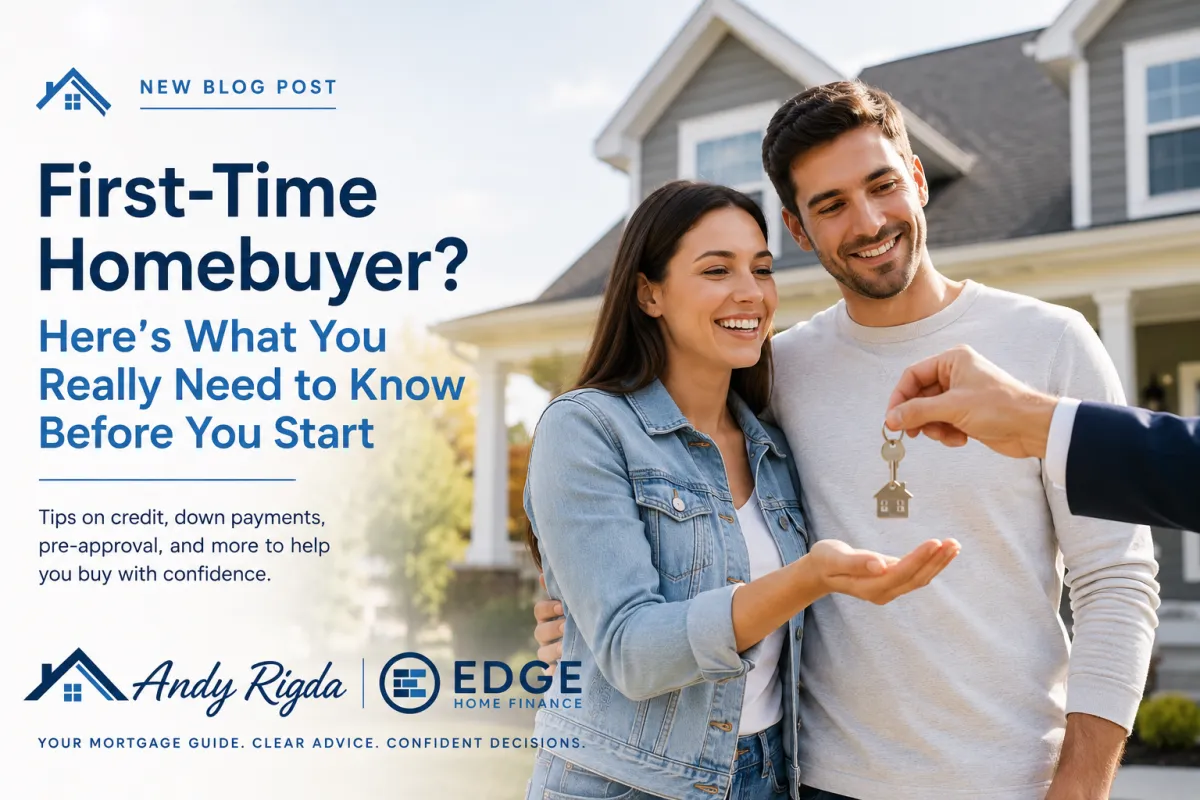 First-time homebuyers celebrating outside their new home with mortgage advice from Ohio Mortgage Advisor Andy Rigda.