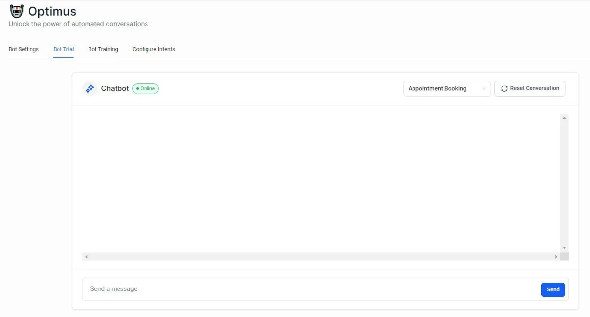 Automation Partners AI Optimus Chat Interface for Automated Conversations and Appointment Booking