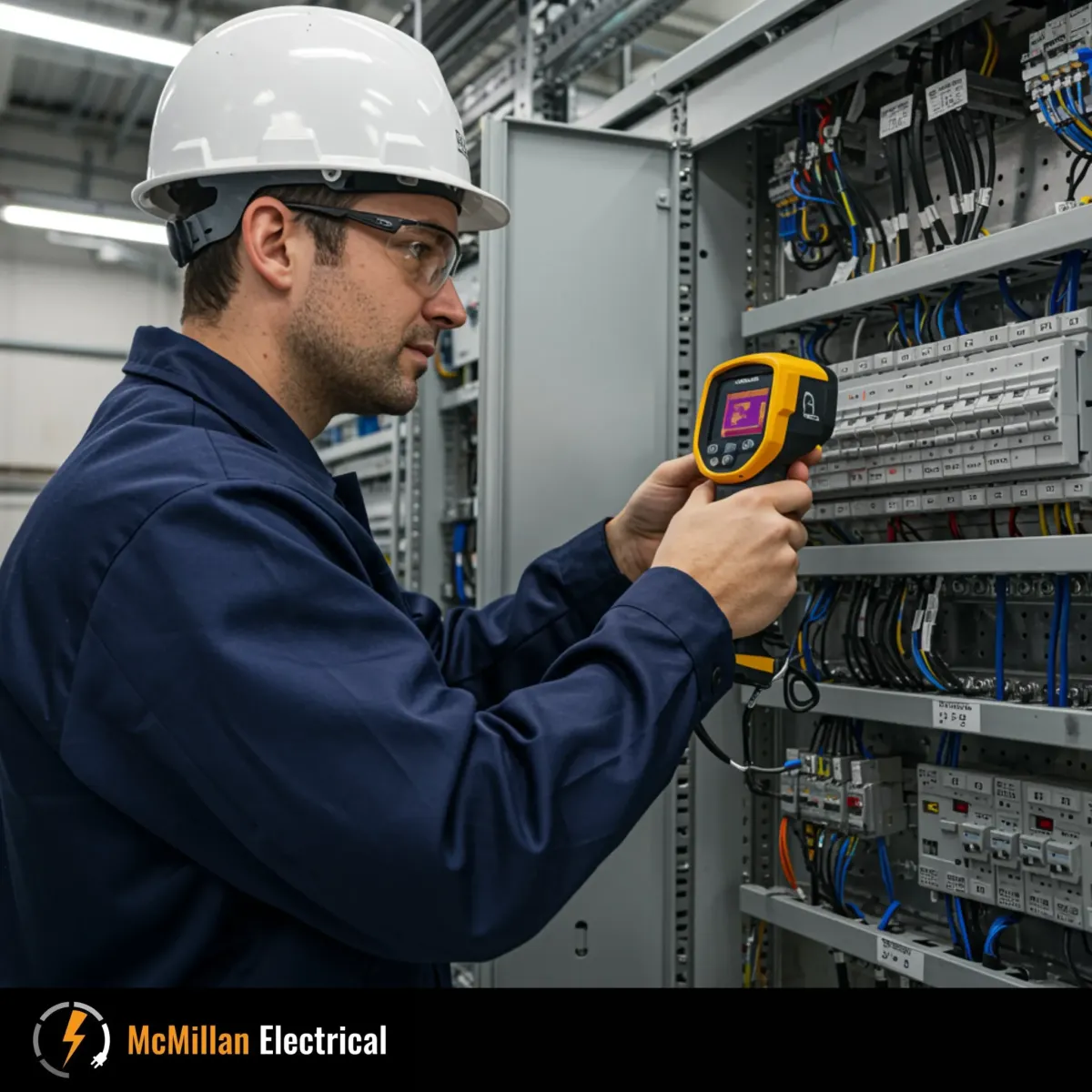 McMillan Electrical electrician testing an RCD on a modern consumer unit in a Dorking home as part of an electrical safety check.