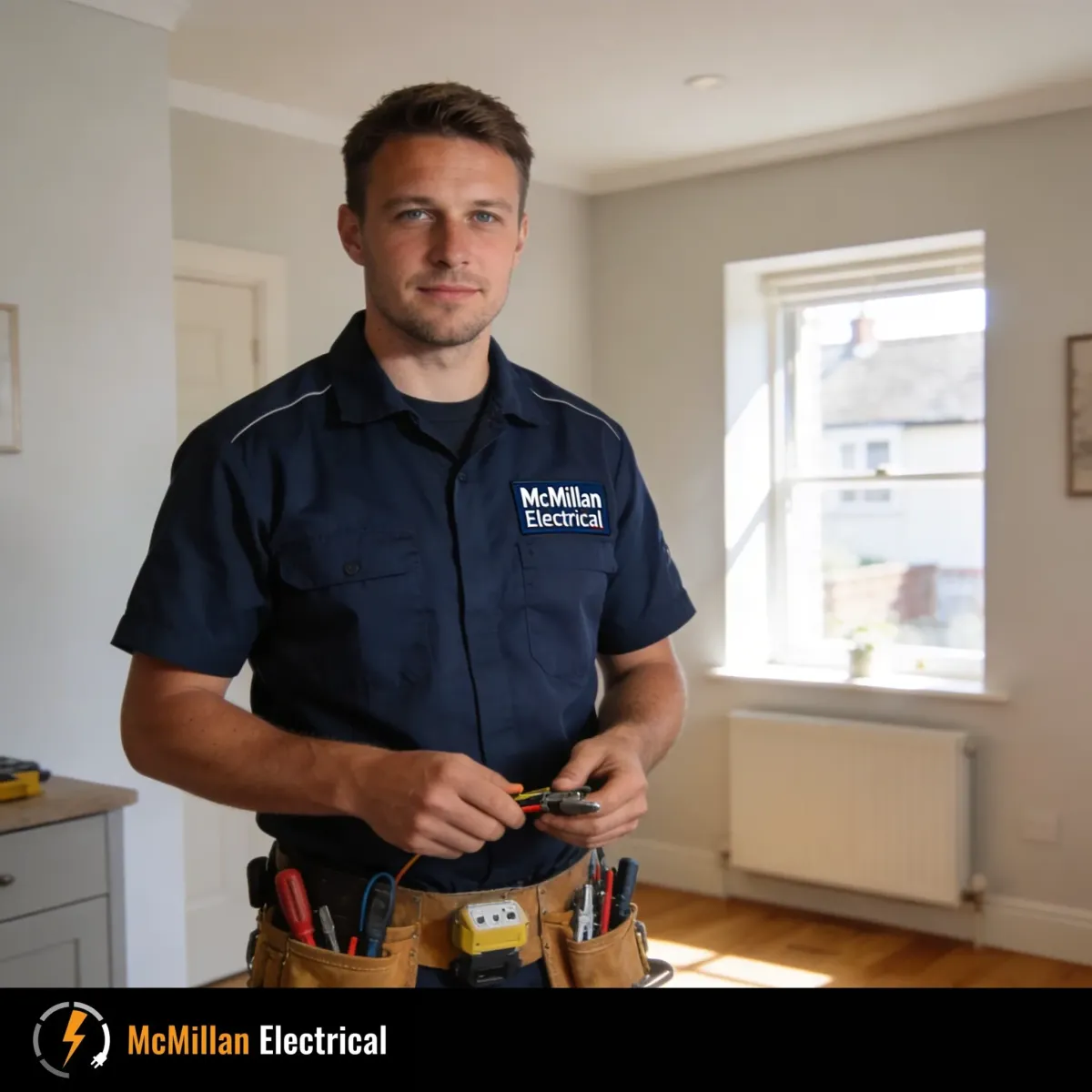 McMillan Electrical electrician in Oxted ready for a local call-out to troubleshoot tripping RCDs, hot consumer units, flickering lights, EV charger faults, and failed EICR C1/C2 issues.