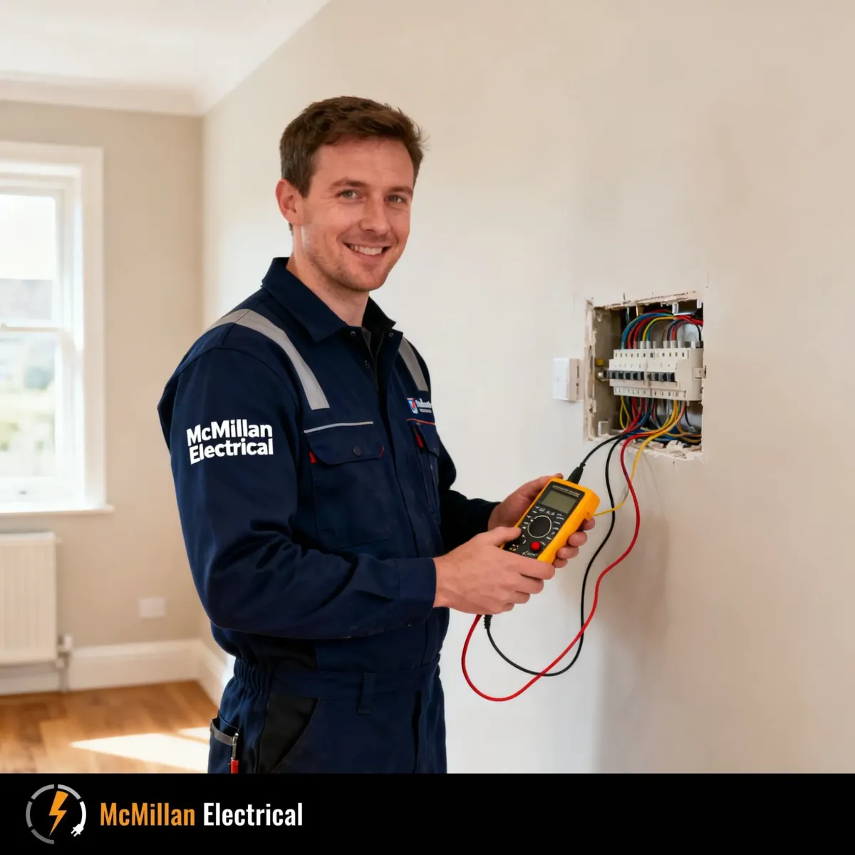 Electrician testing a distribution board in a commercial property in Tonbridge