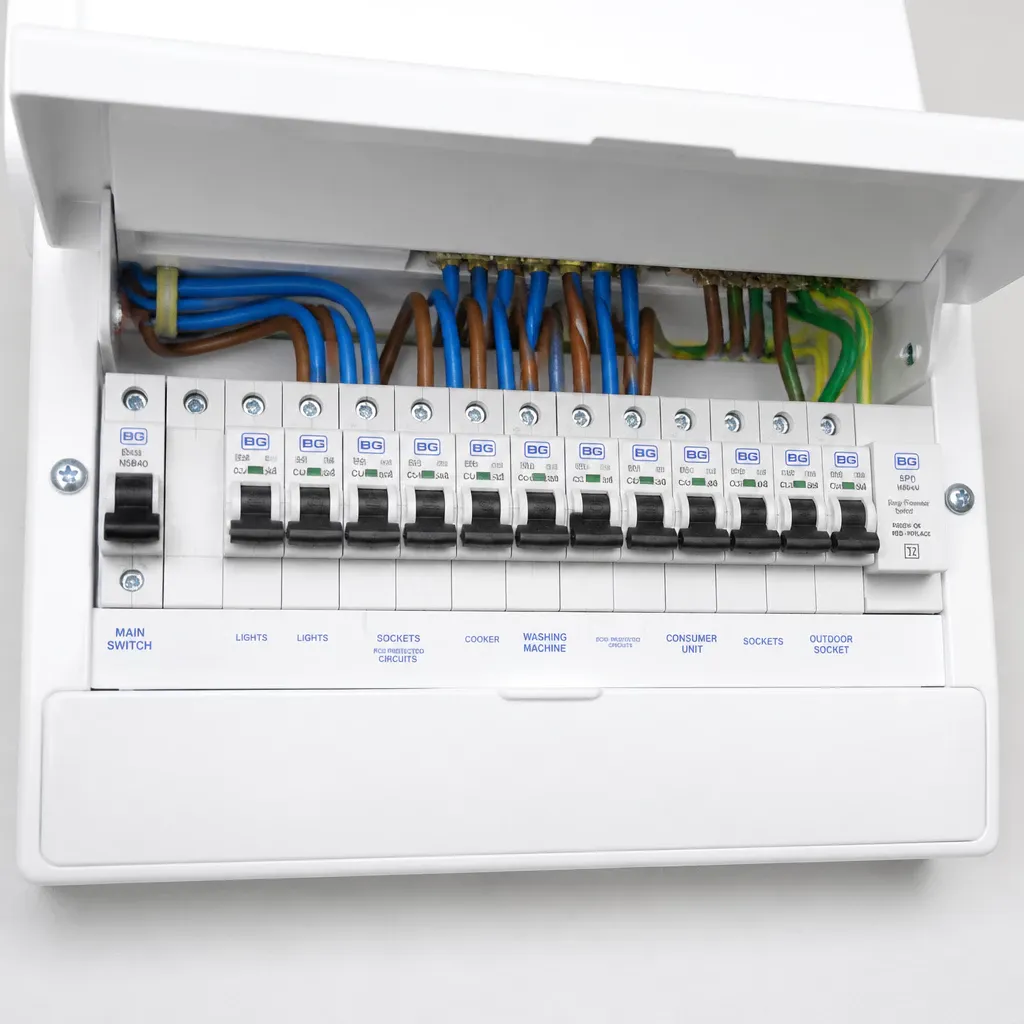 New 18th Edition consumer unit with individual RCBO protection and surge protection device installed in an Edenbridge home by McMillan Electrical