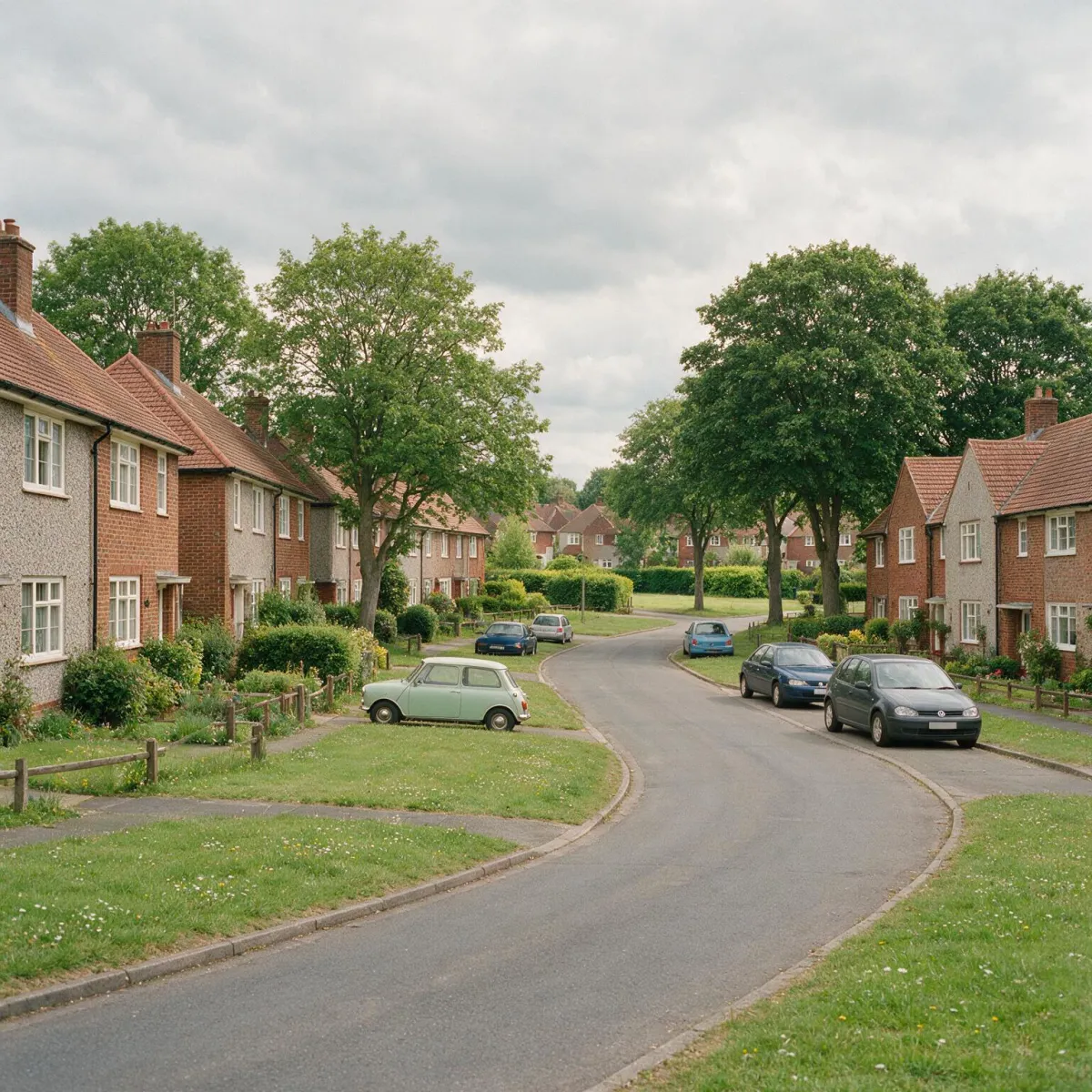 Residential street in Crawley, West Sussex, where McMillan Electrical upgrade consumer units across the town's neighbourhoods