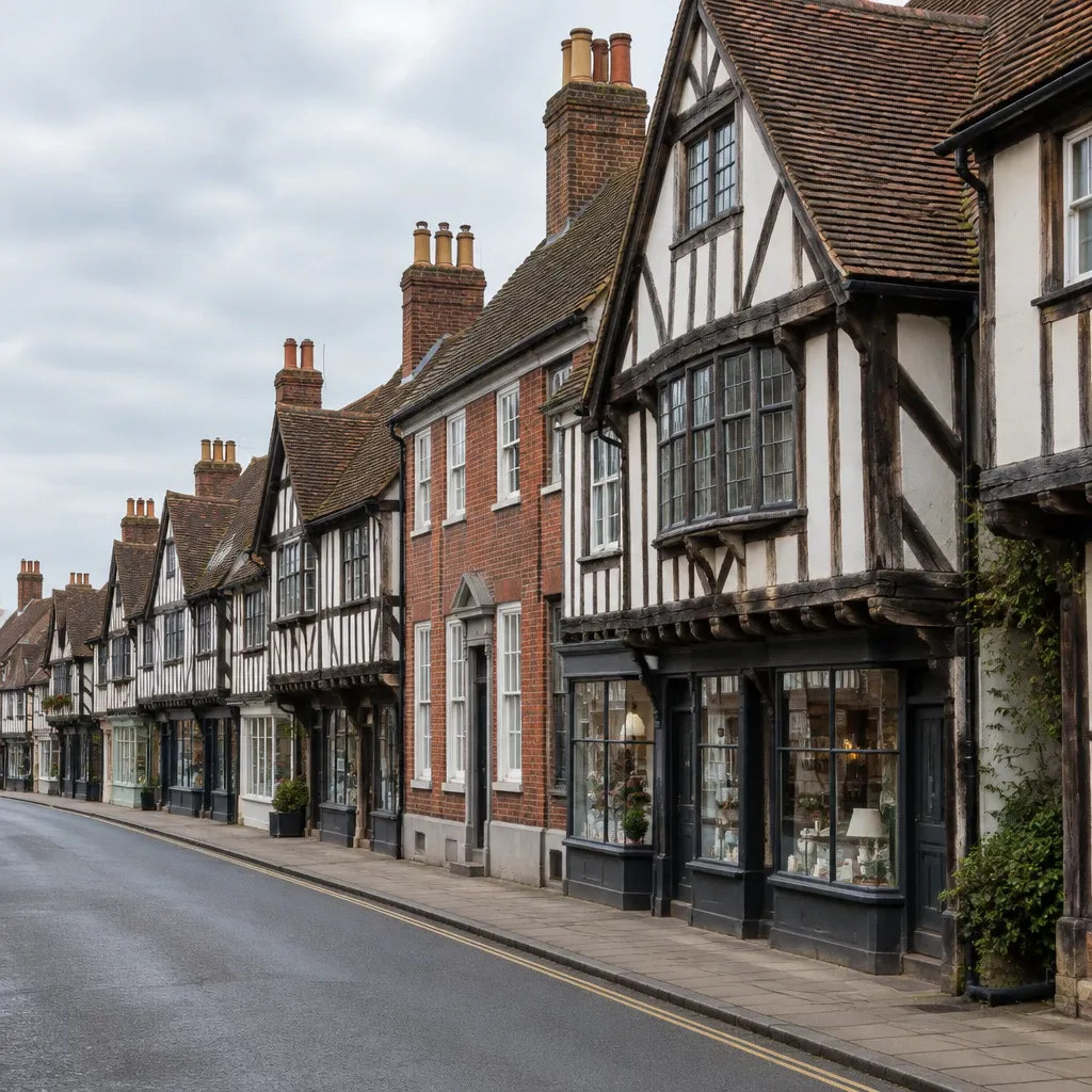 Historic timber-framed buildings on East Grinstead High Street, West Sussex, where McMillan Electrical carry out consumer unit upgrades