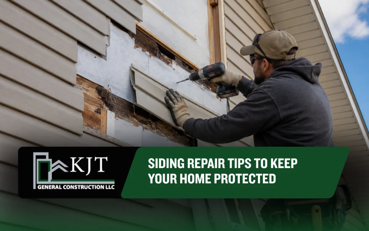 Siding repair being completed on a damaged home exterior