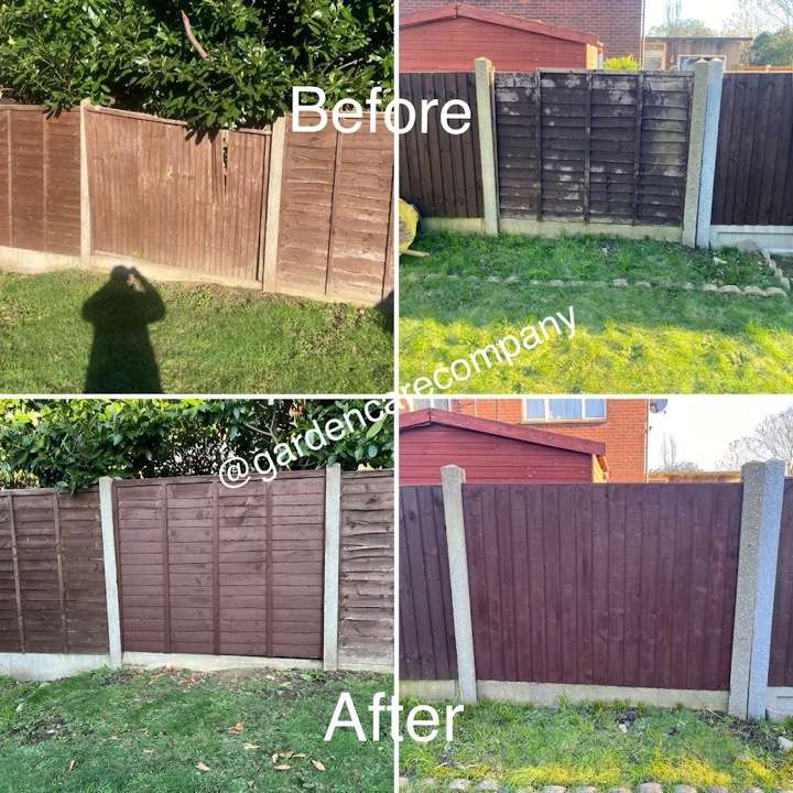 Before and after fence panel replacement — old fencing replaced with new panels in East London