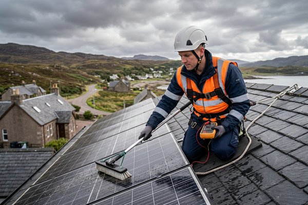 MCS-certified engineers installing solar panels on a residential home roof in Glasgow, Scotland