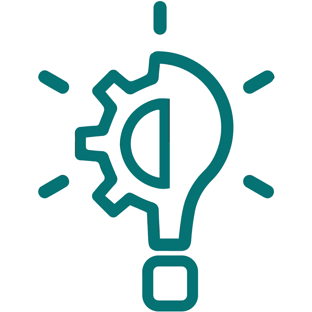 customised solutions icon with a bulb and cog