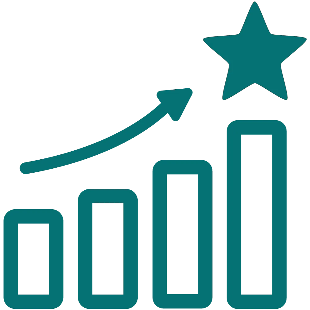 accelerated progress icon with increase bars and star at top