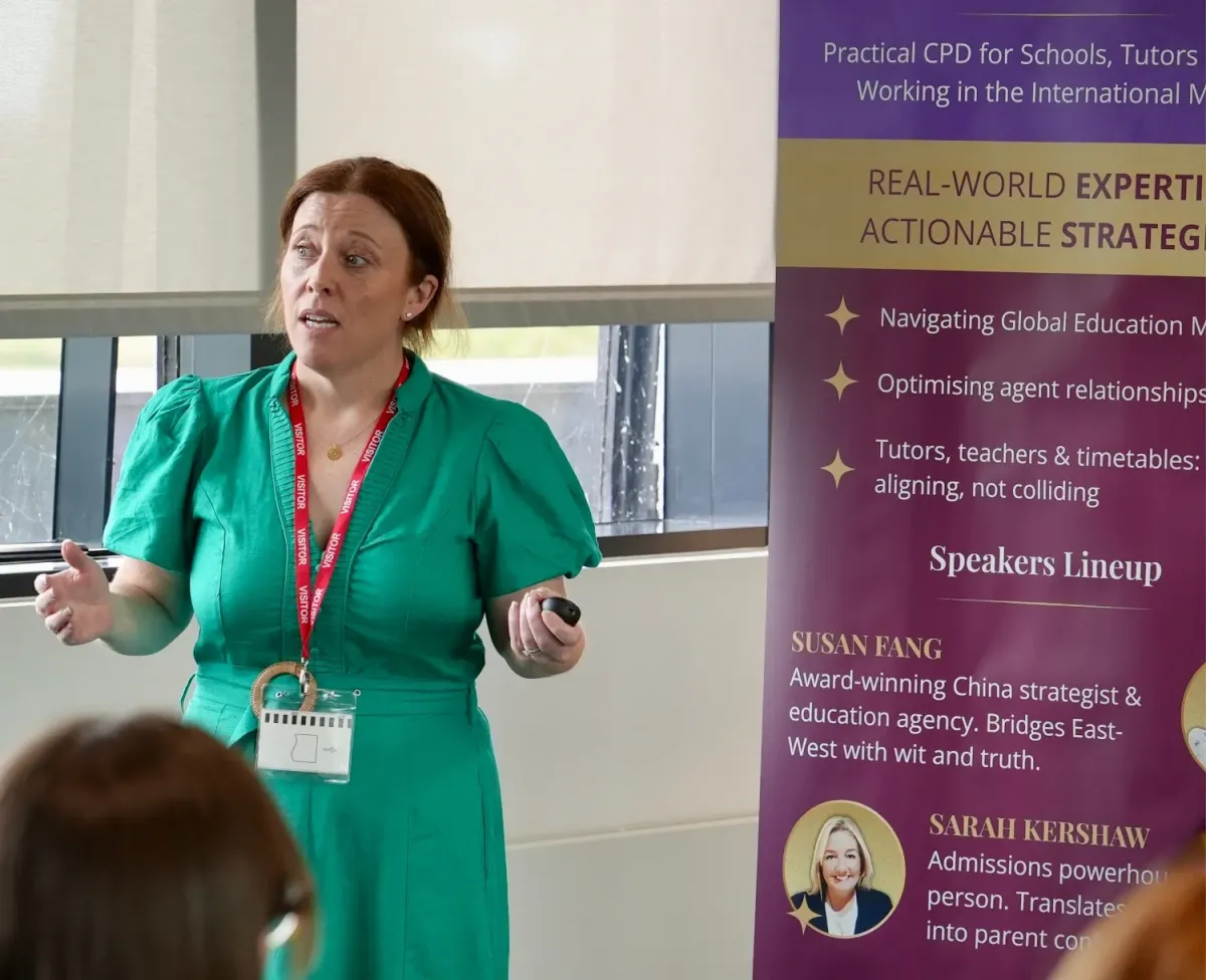 Sarah Capewell speaking at a business growth event for tutors