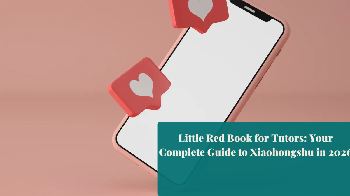 A close-up photograph of a smartphone screen displaying the Little Red Book app, showing a post with likes and heart reactions, representing tutor engagement on the Chinese social media platform Xiaohongshu.