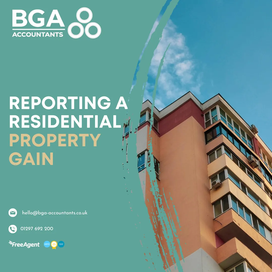 Reporting a residential property gain guide with UK apartment building image by BGA Accountants