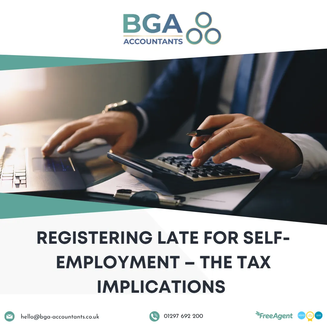Business professional using a calculator and laptop, illustrating the tax implications of registering late for self-employment and HMRC compliance in the UK.