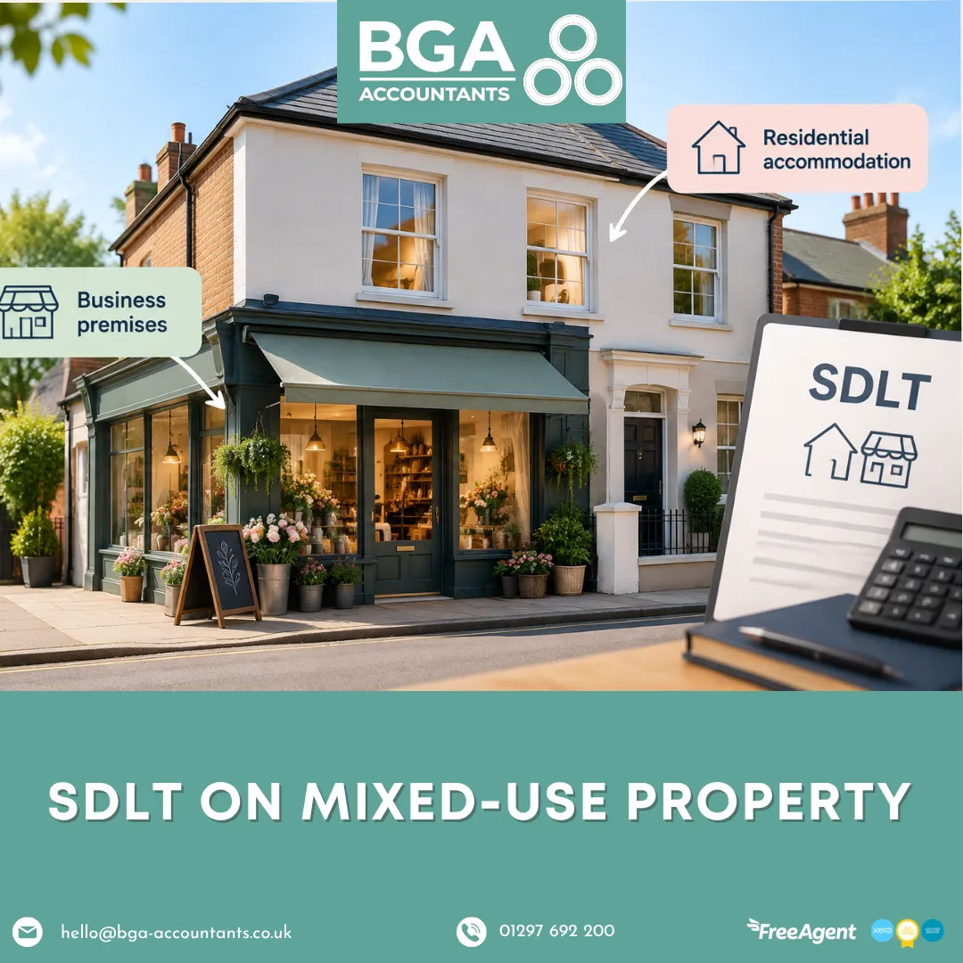 Mixed-use property showing residential accommodation and business premises with SDLT information for UK property buyers.