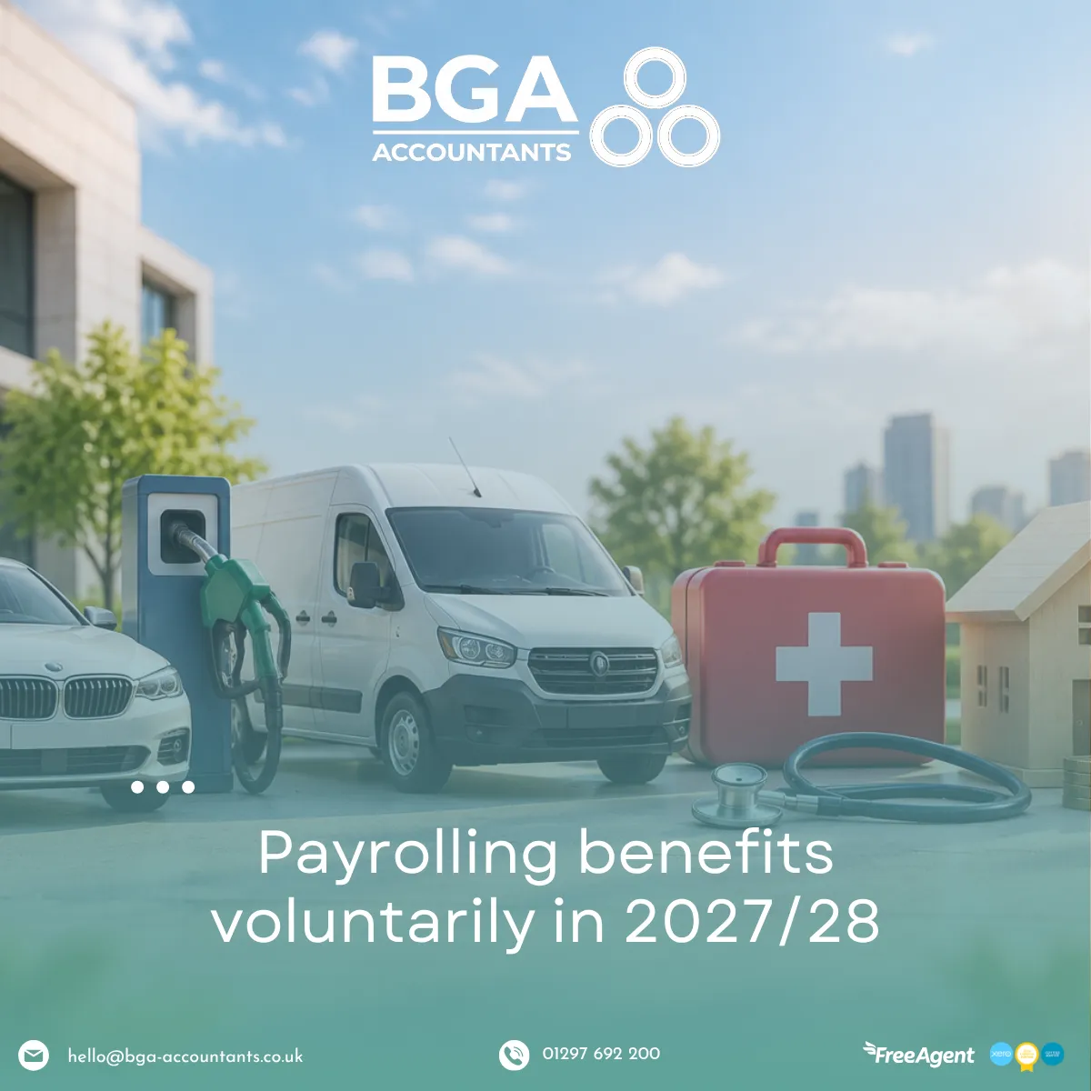 Employee benefits concept showing company vehicles and workplace benefits linked to HMRC payrolling changes from 2027/28.