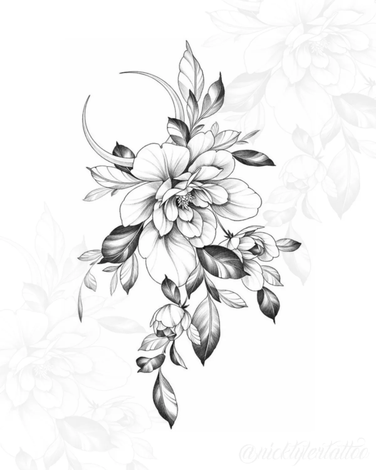 Flash design - minimal linework floral tattoo