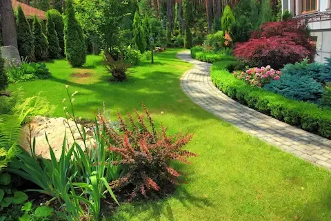 Well-maintained landscape beds with curved walkway | Brooklyn Park Lawn & Snow landscaping services
