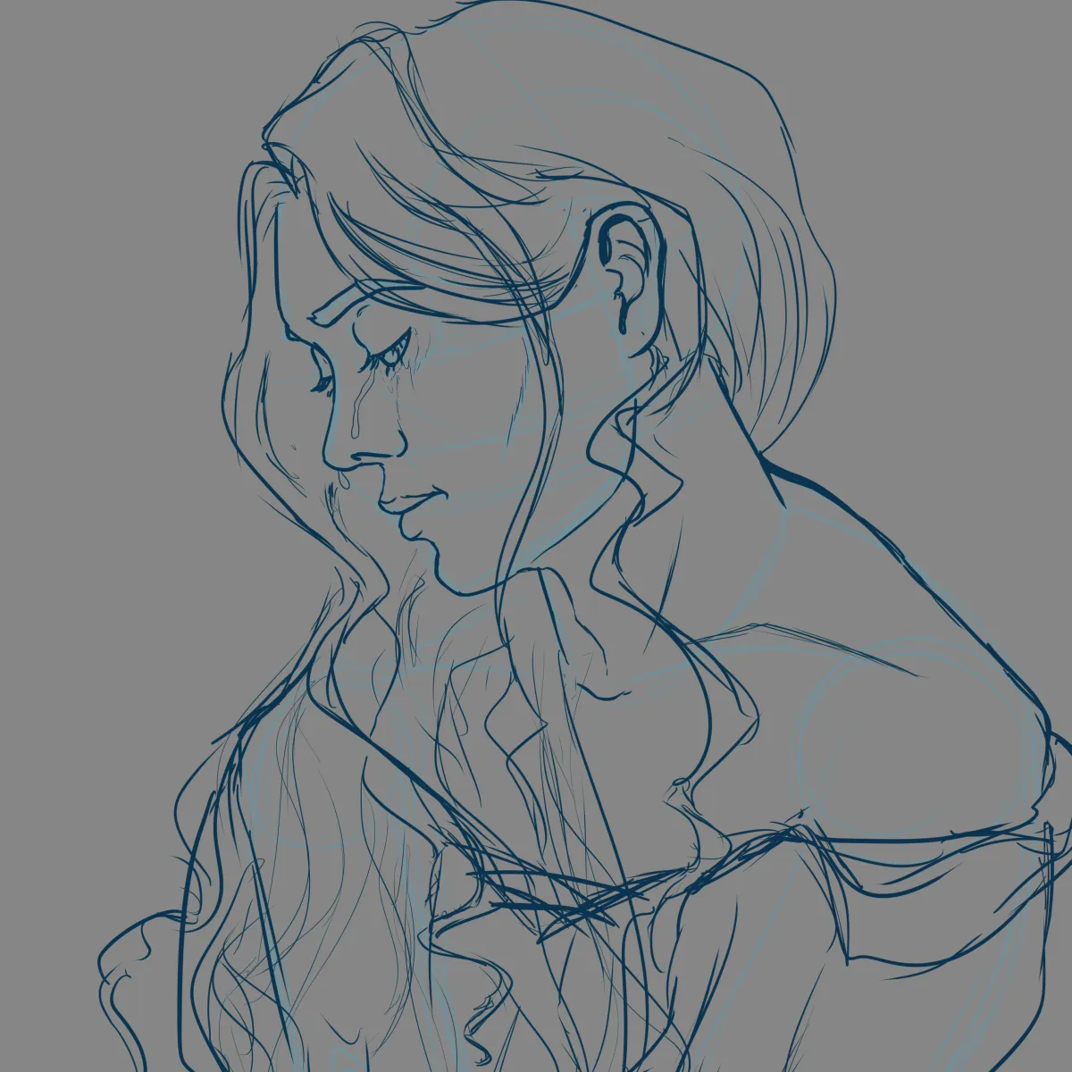 A sketch of a character looking wistfully off to the side.