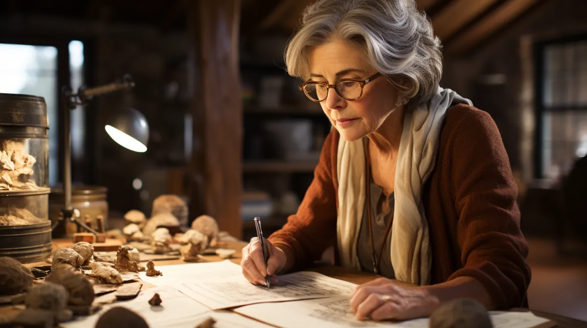 Woman working on genealogy report