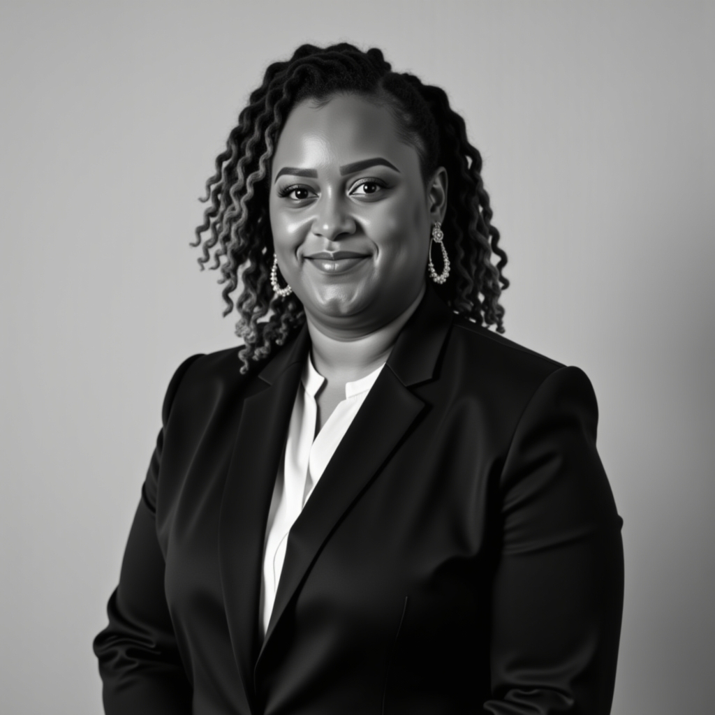 Black-and-white image of Danyelle-H-Bridges-headshot