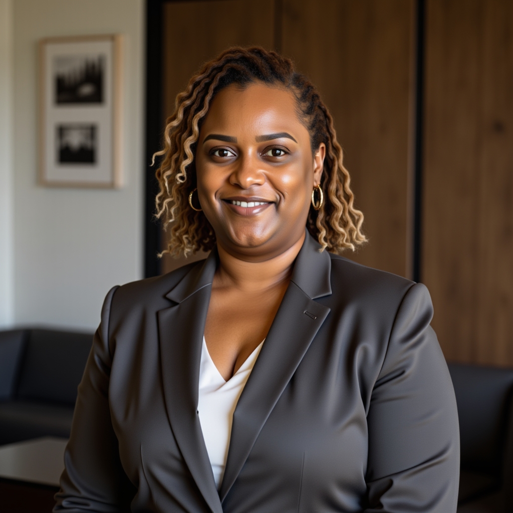 Danyelle-H-Bridges-headshot.  She is wearing a Grey blazer with a cream shirt.