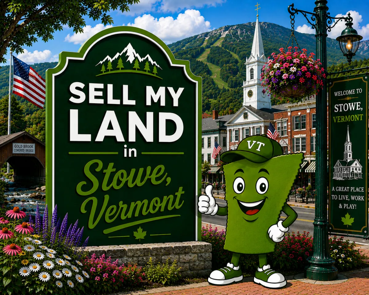 Sell My Land in Stowe, Vermont with a trusted local land buyer, illustration of Vermont land selling services