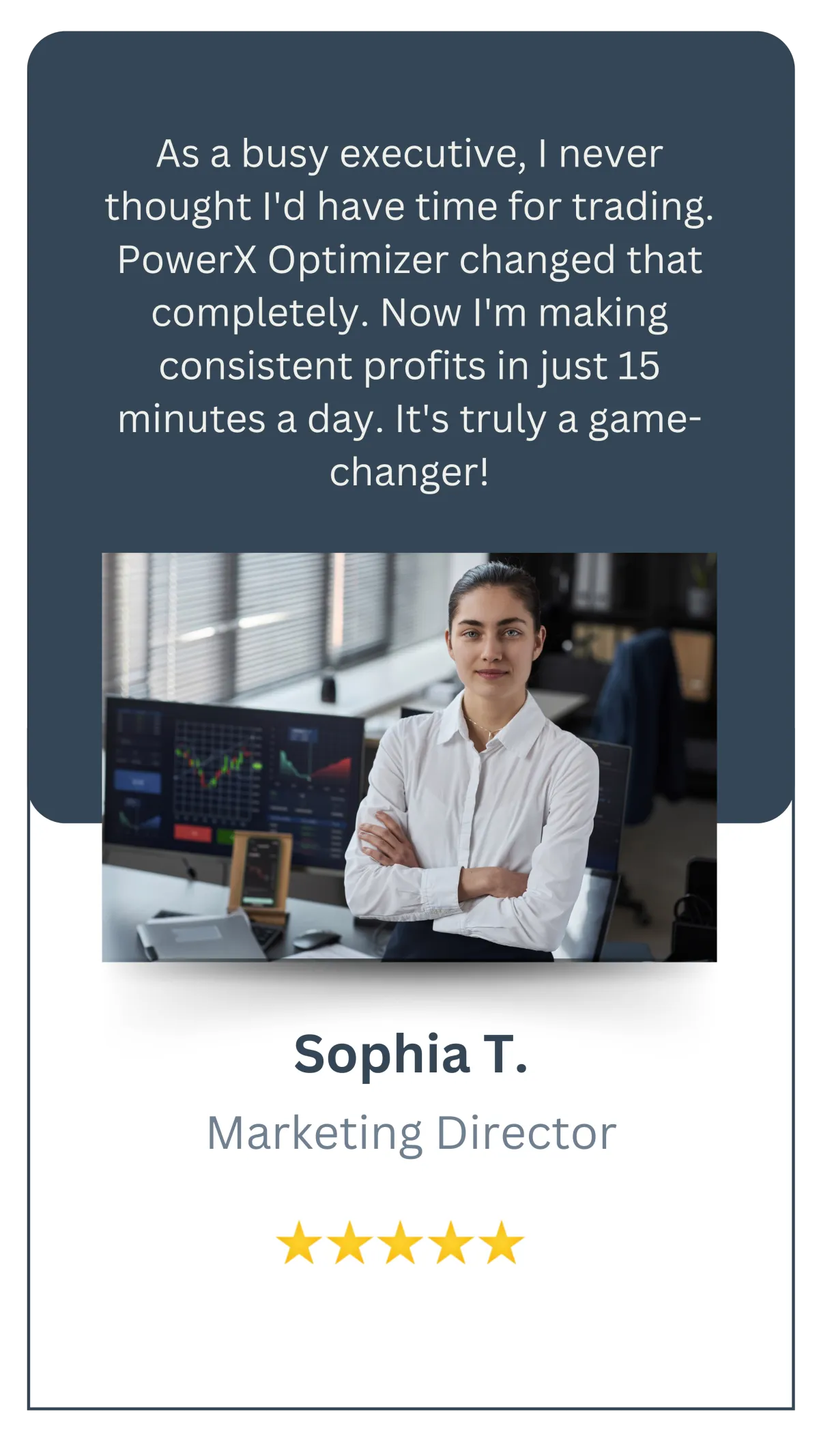 A professional portrait of Sophia T, the Marketing Director, showcasing her expertise and leadership in the marketing field.