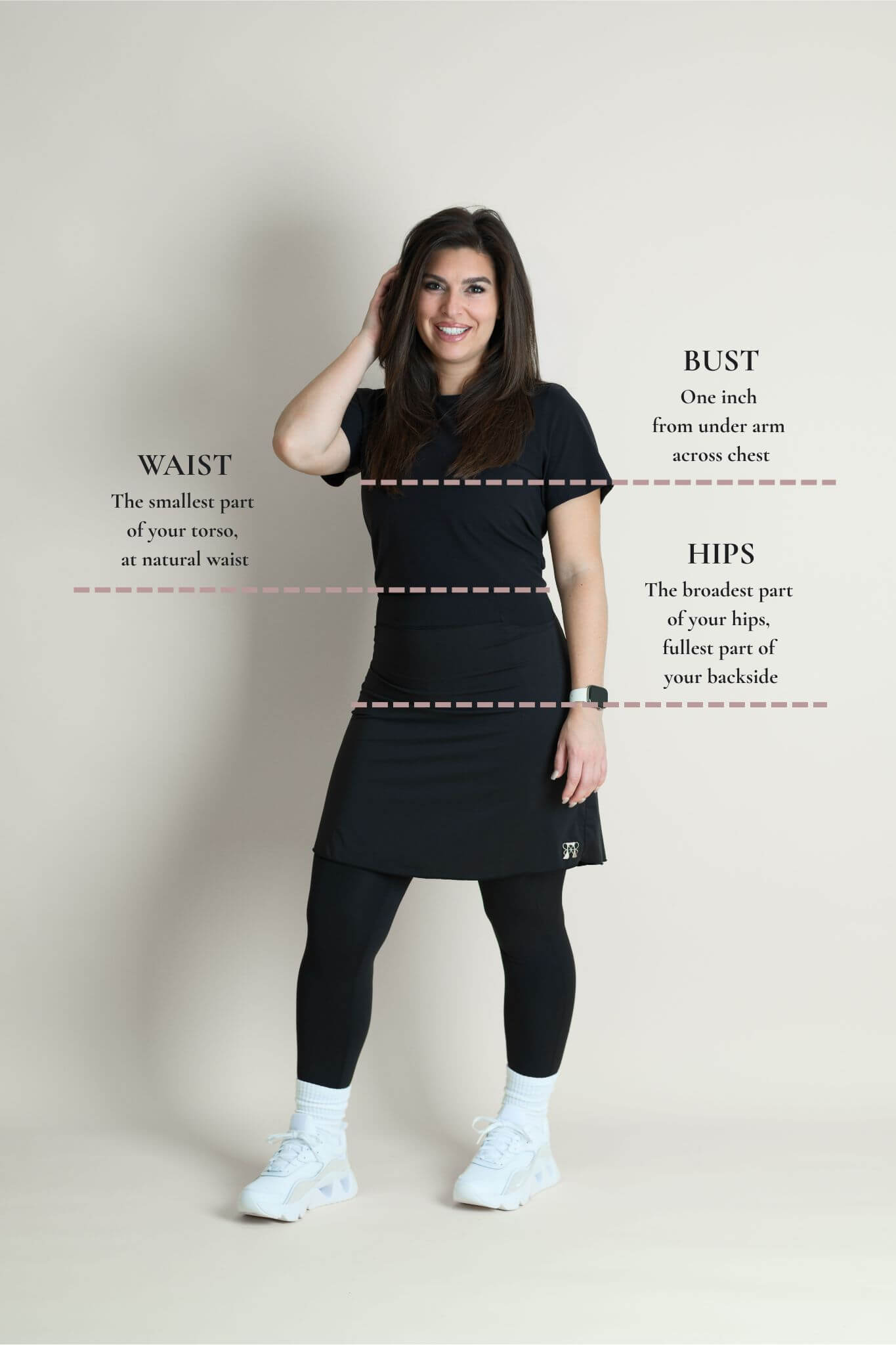 Measurement guide chart for Abundantlea modes activewear for women site
