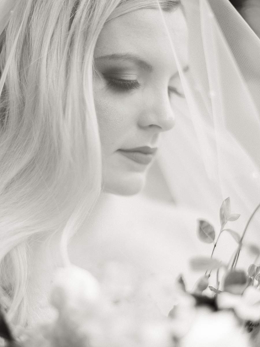 Back and white bridal portrait in the tri cities tn area.