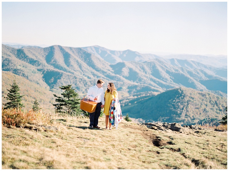 Roan Mountain TN engaged couple taking photos