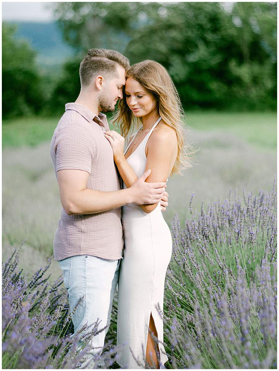 Timeless romantic engagement portraits in lavender at Walnut Hills Lavender Farm