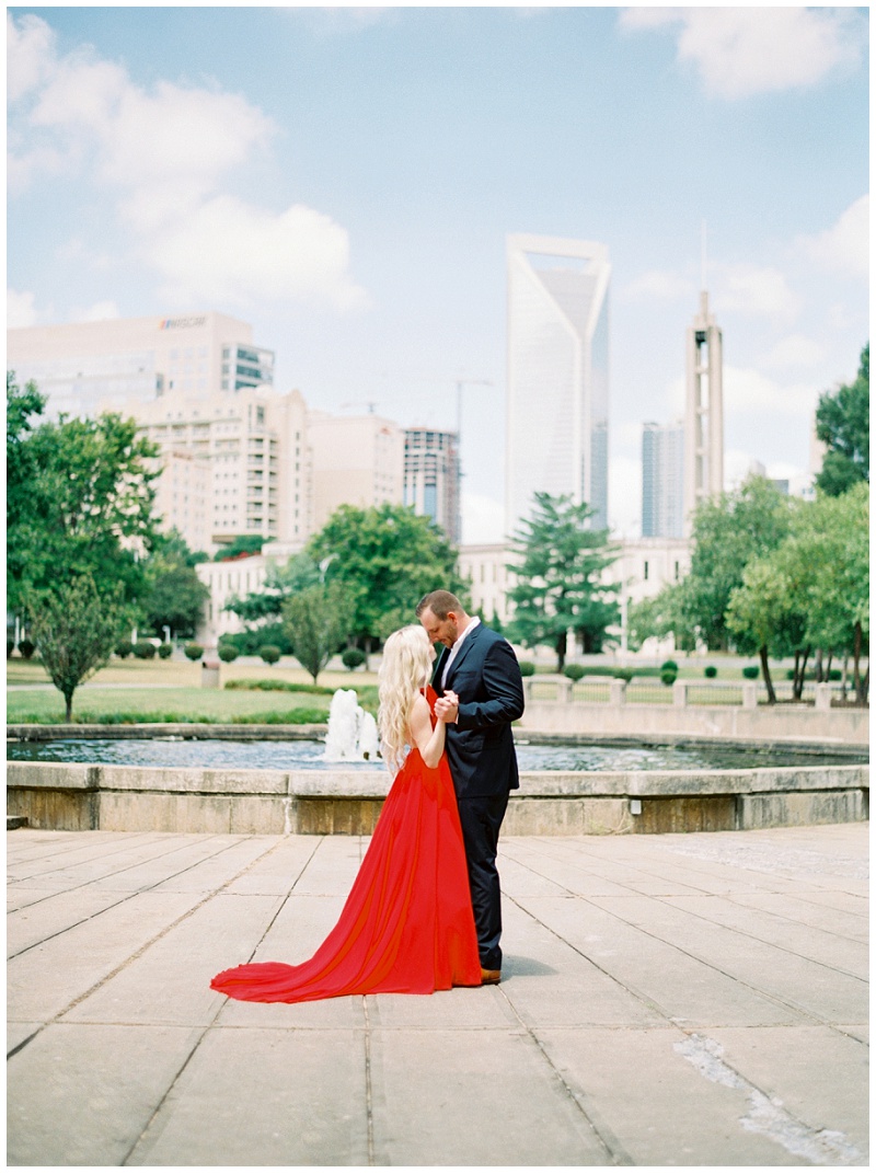 uptown charlotte engagement photographer romantic urban engagement shoot