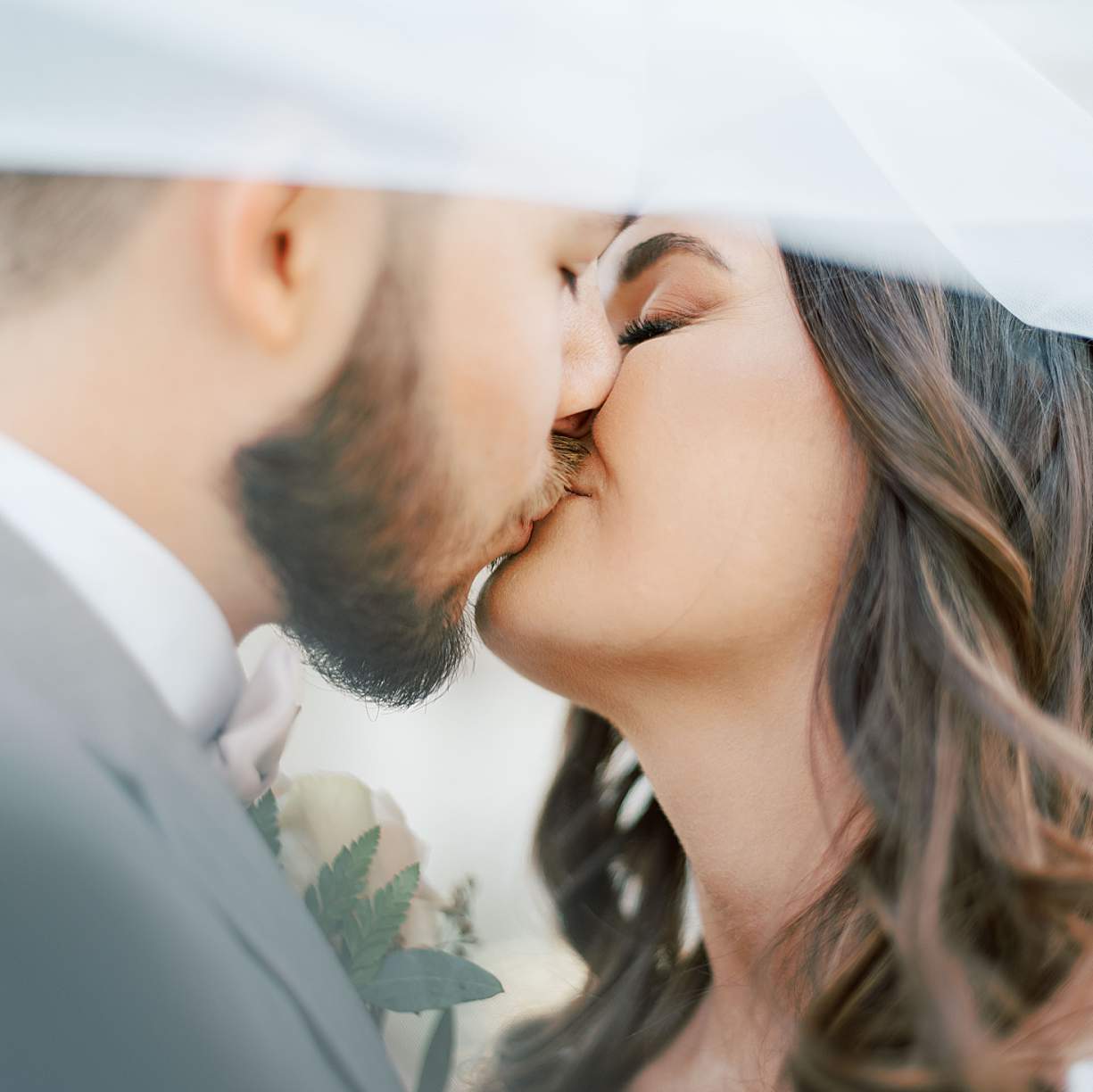 Romantic East Tennessee wedding portrait of bride and groom at sunset