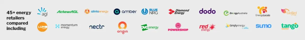 Logos of 45+ energy retailers for energy comparison.