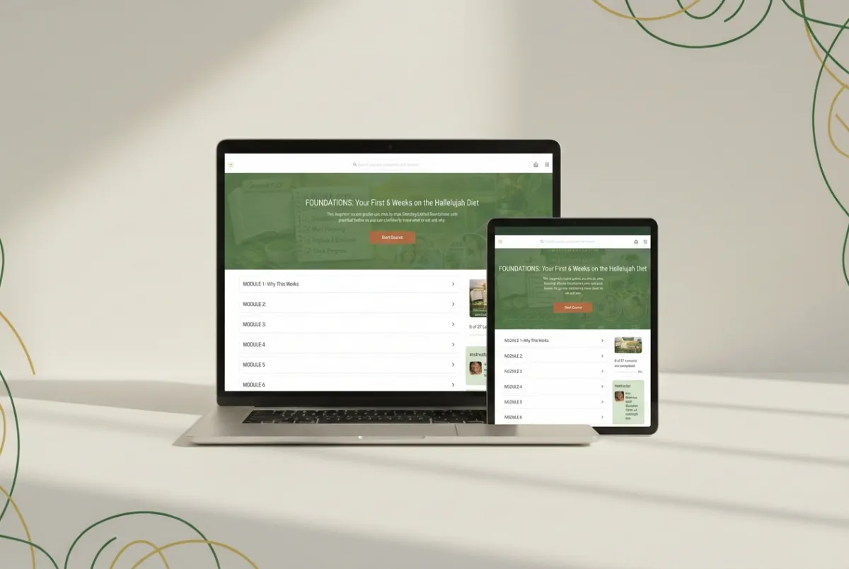 Foundations: Your First 6 Weeks course mockup on laptop and tablet