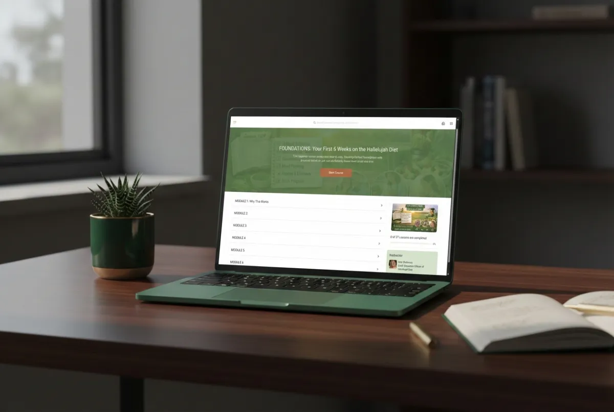 Course interface preview on laptop with lesson list