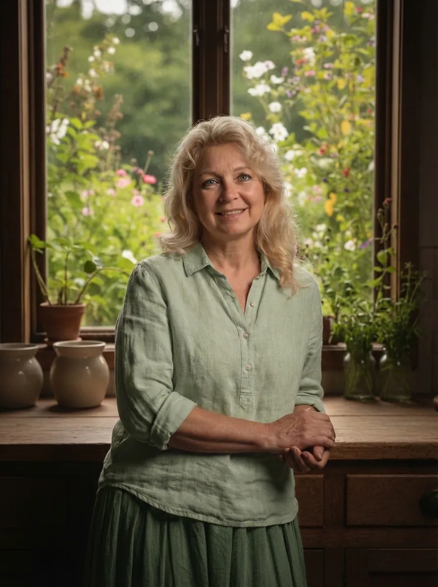 Ann Malkmus in a garden or kitchen setting