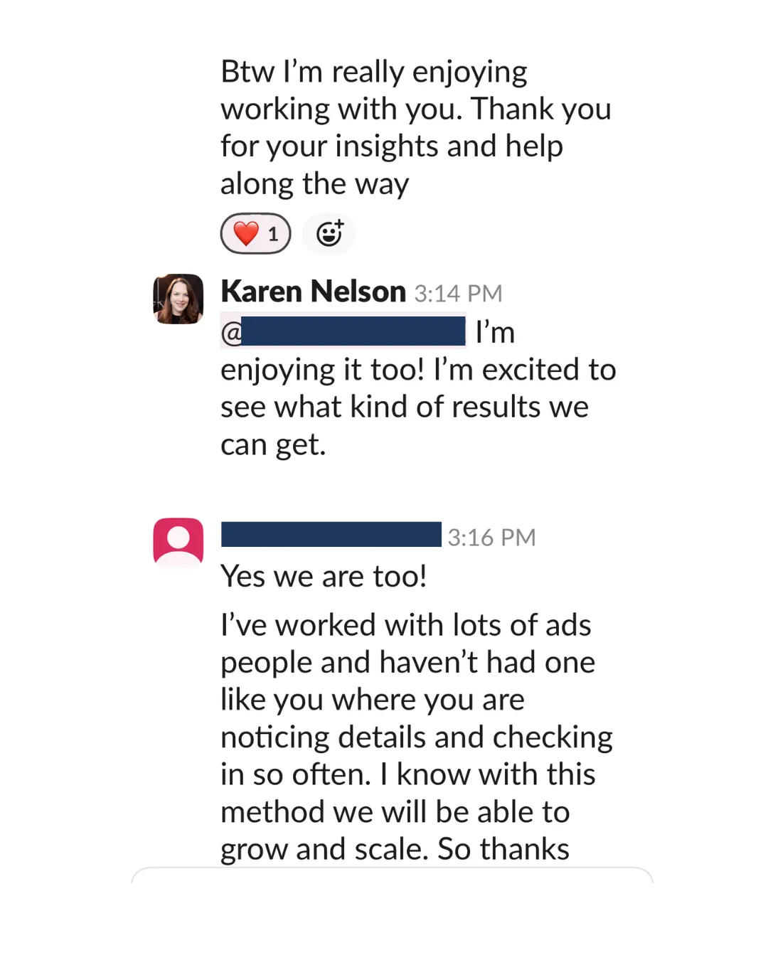 Screenshot of a testimonial for Karen Nelson Digital