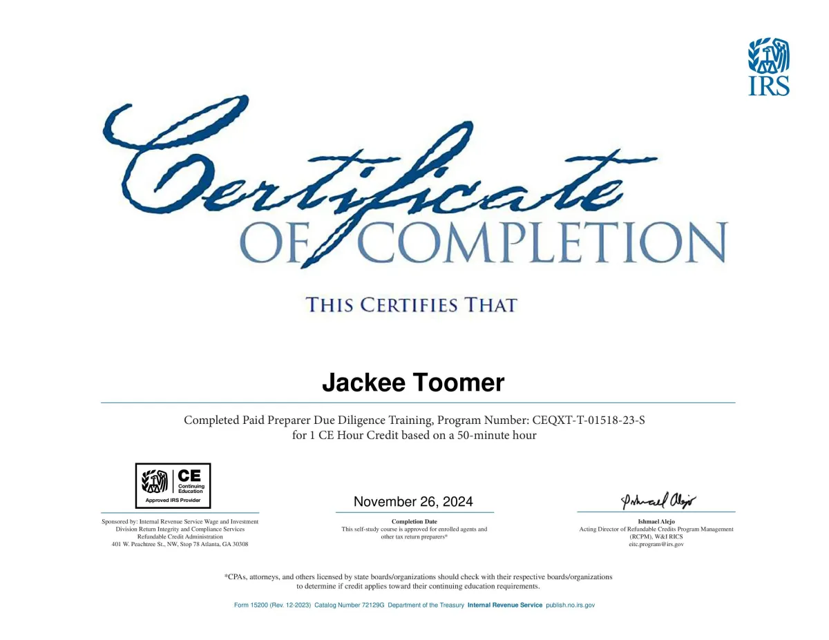 IRS 2025 Certificate of Completion