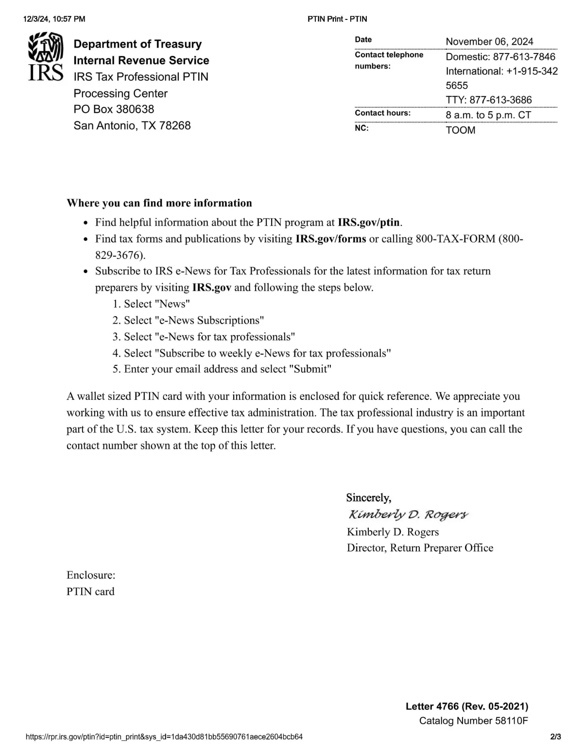 Jackee Toomer PTIN Validation