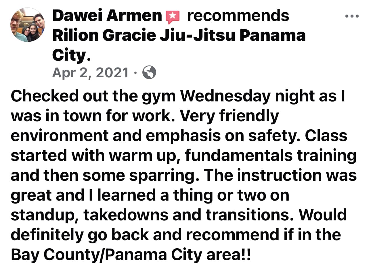 Google review from a Rilion Gracie BJJ student