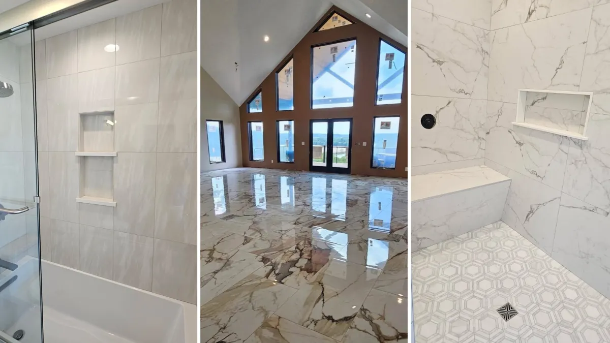 Large-format tile installed in a luxury custom homes by Casey's Custom Tile, featuring clean grout lines and precision craftsmanship.