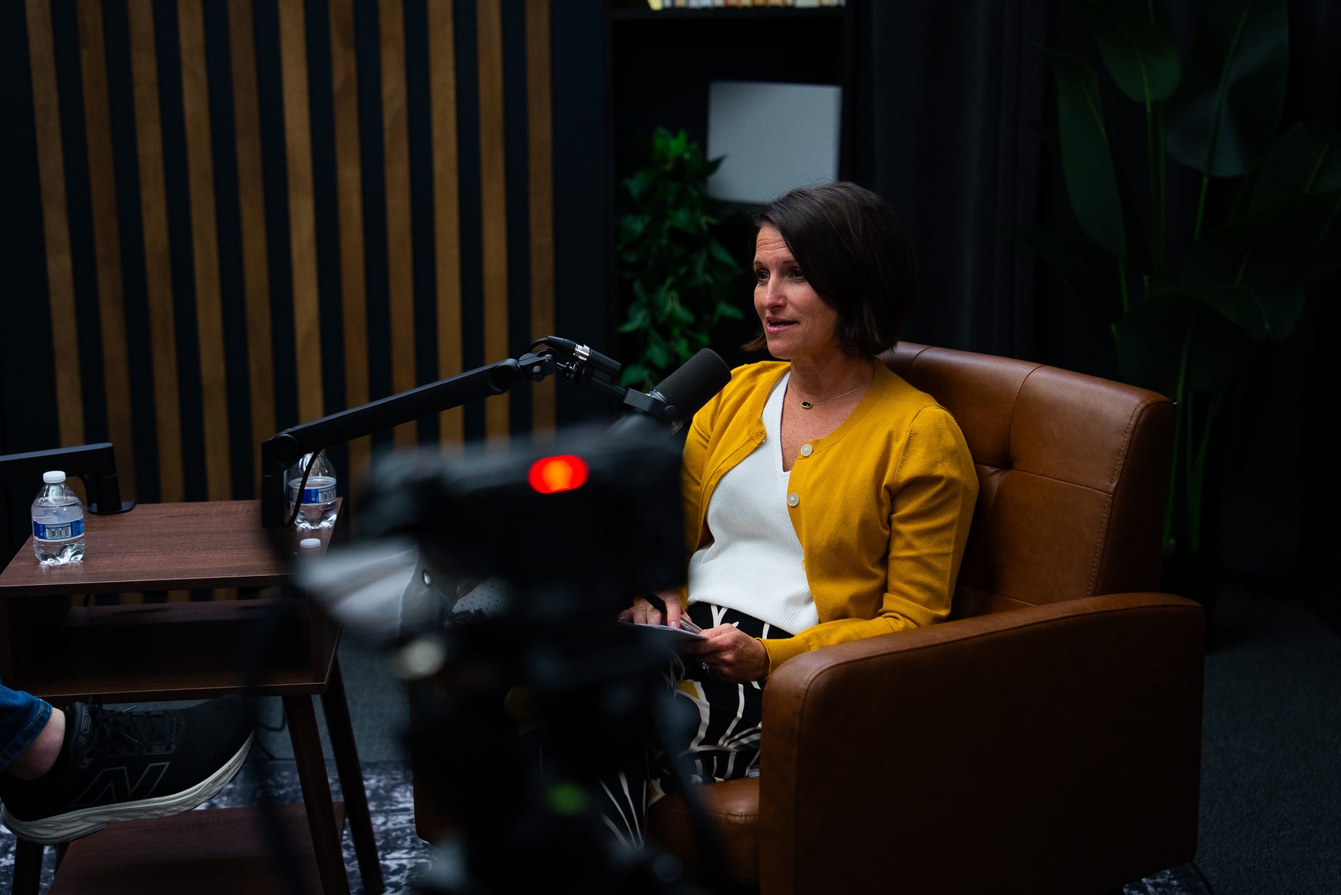 Studio space configured for a business video recording session