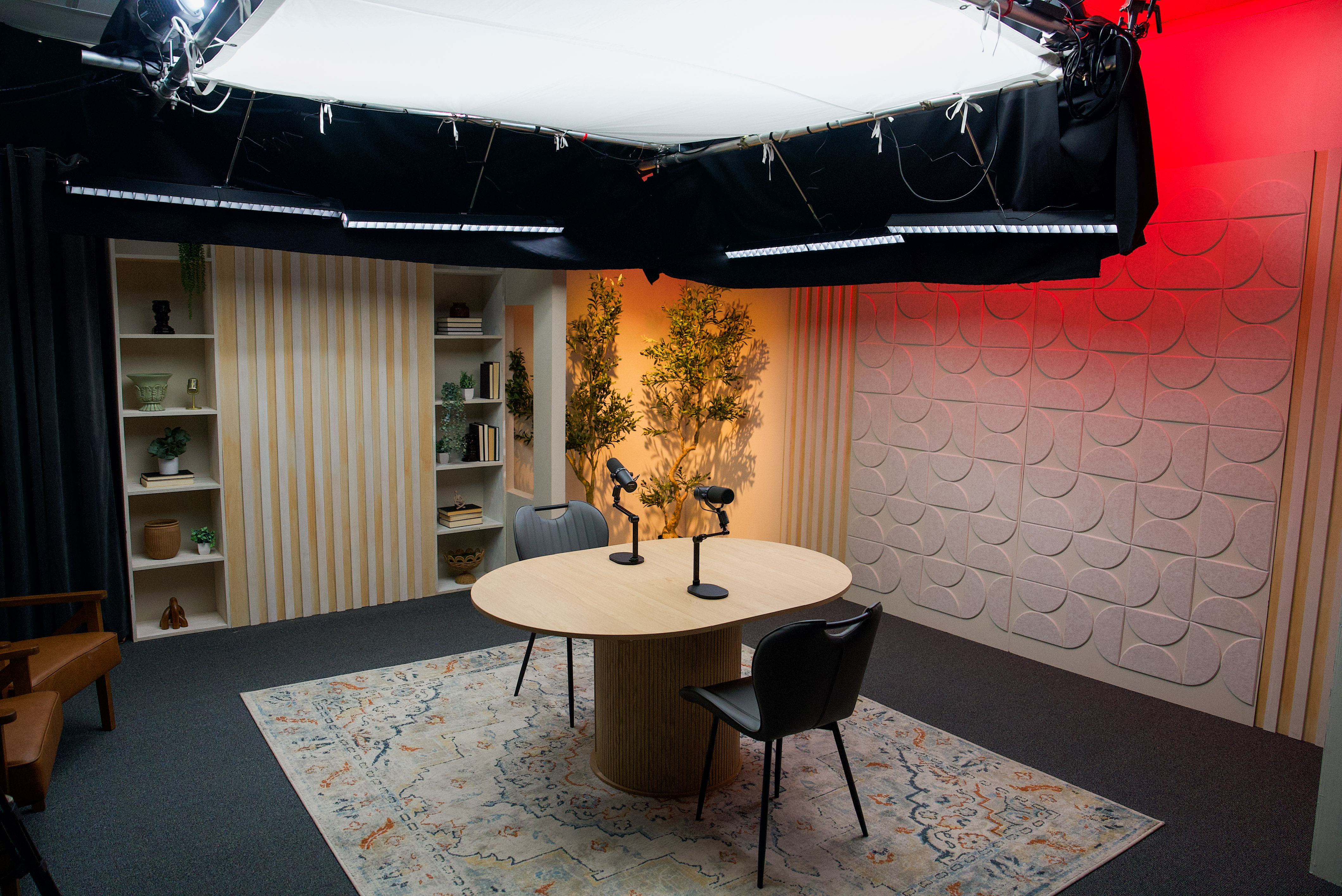 Professional podcast and video studio set available for rental in Cincinnati