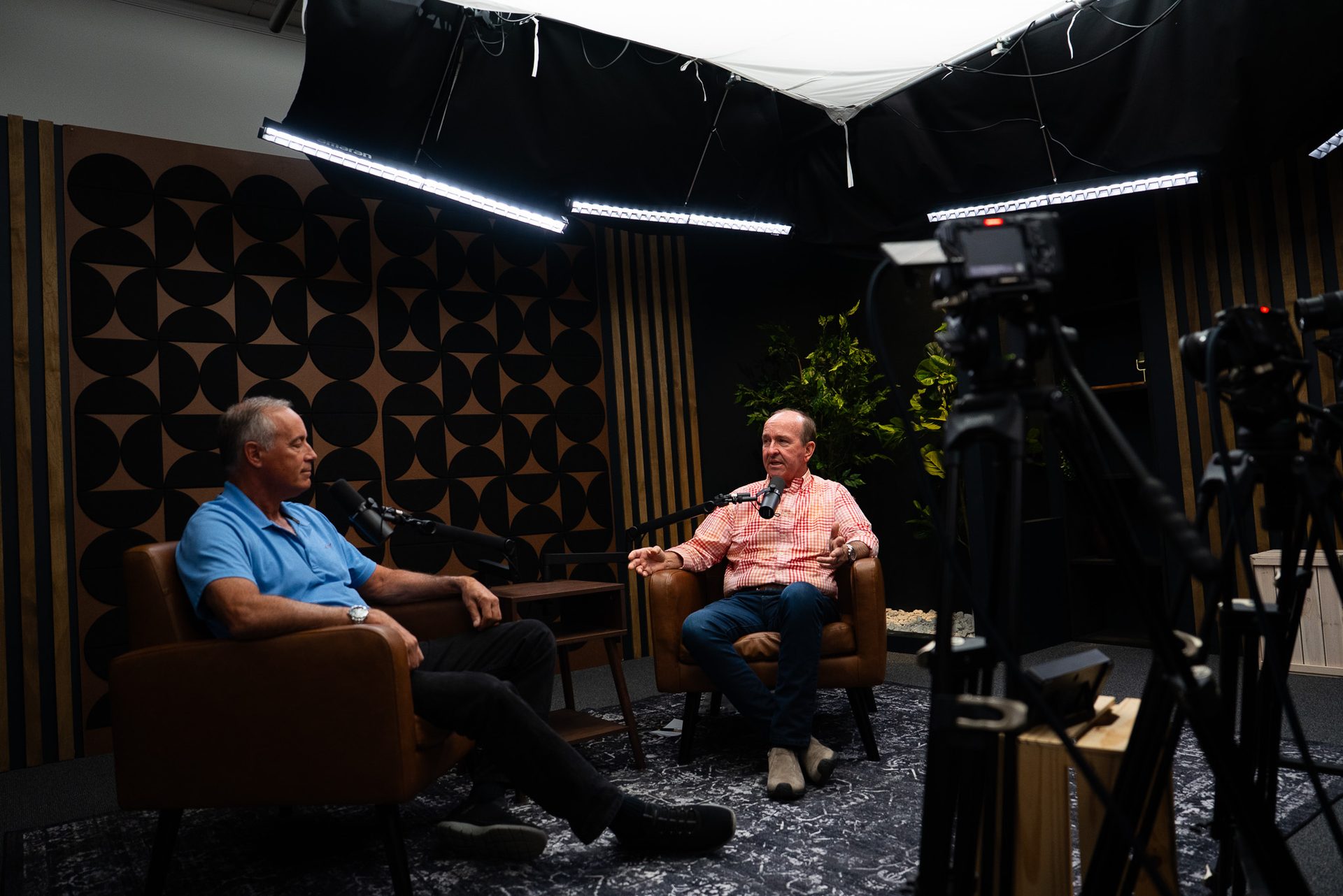 Recording session in progress at a professional video podcast studio